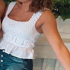 Crochet white crop top smoked back